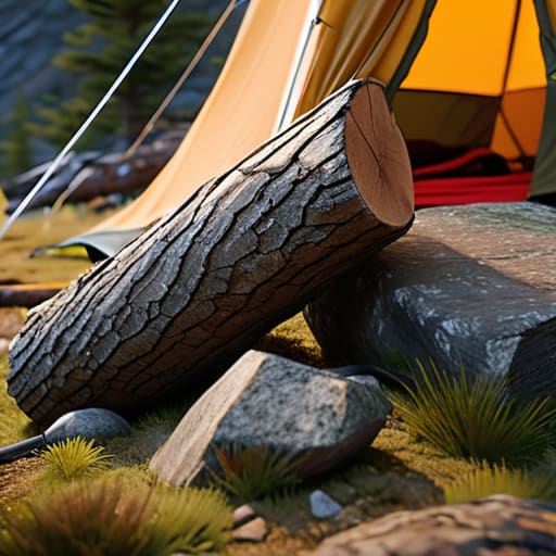 Leveling a campsite for tents using rocks and logs.